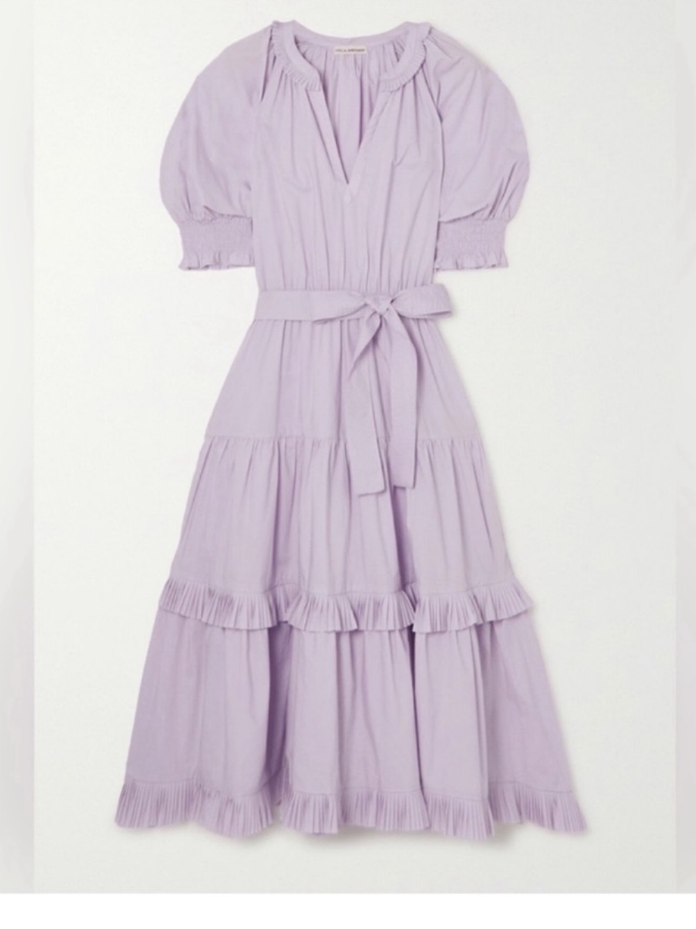 Ulla Johnson Dasha Ruffle Short Sleeve Belted Tiered Midi Dress In Lavender 2